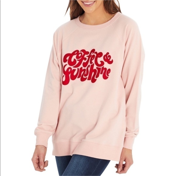 WILDFOX flocked velvet Coffee & Sunshine oversized statement sweatshirt size S - Picture 3 of 8